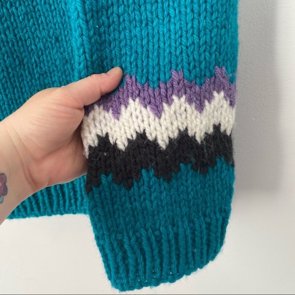 Vntg 90s Hand-knit 100% Wool Oversized Sweater XL - Picture 6 of 10